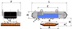 Схема с размерами Подвесной железоотделитель